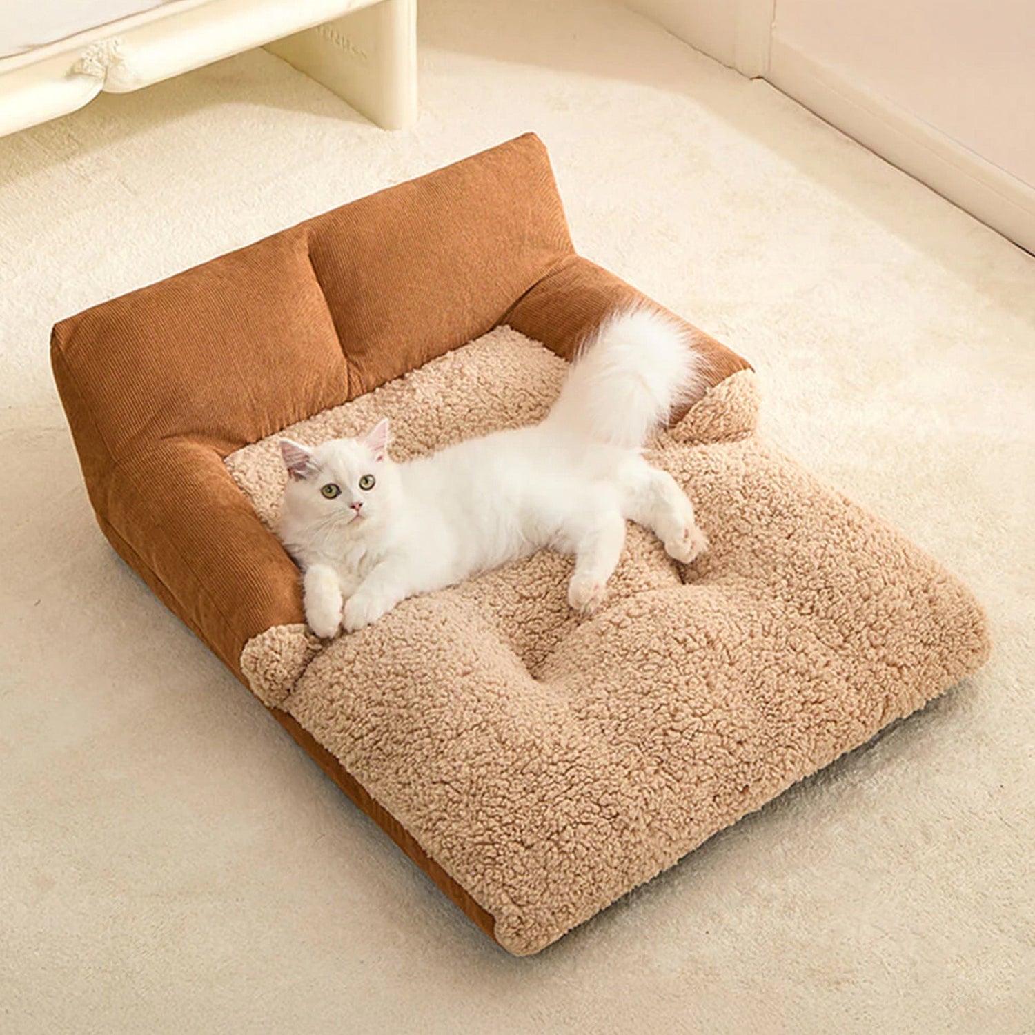 Luxury Corduroy Pet Sofa Bed Plush Supportive Washable