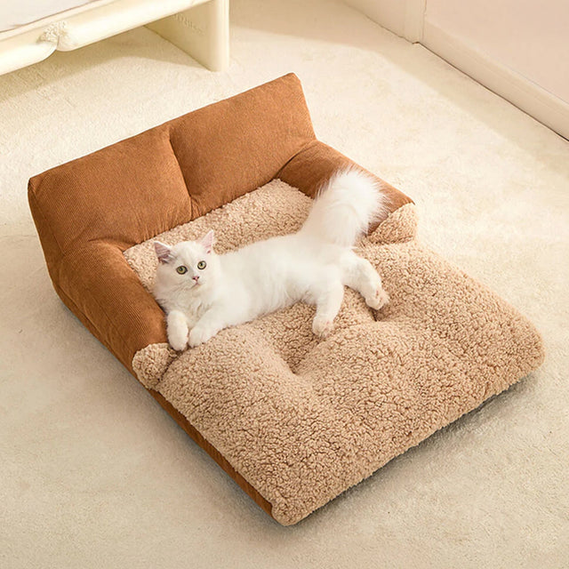 Luxury Corduroy Pet Sofa Bed Plush Supportive Washable