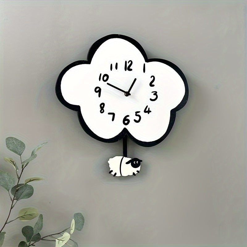 WhimsicalTime Playful Cartoon Wall Clock with Swinging Sheep