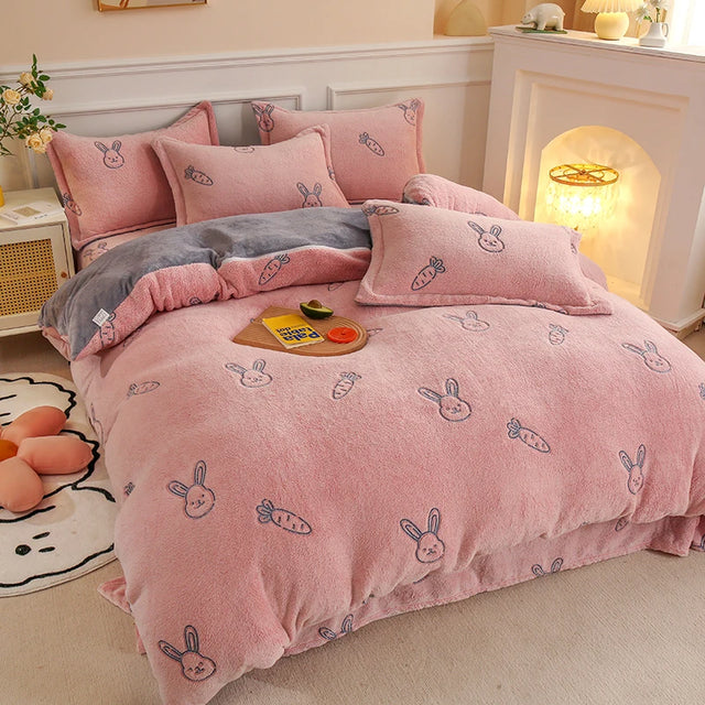 Thick Fleece Warm Flannel Winter Duvet Cover Set