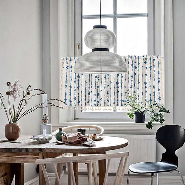 Blue ECG Tassel Cabinet Curtain in Cotton Linen Fabric