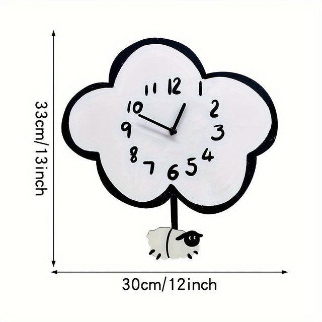 WhimsicalTime Playful Cartoon Wall Clock with Swinging Sheep