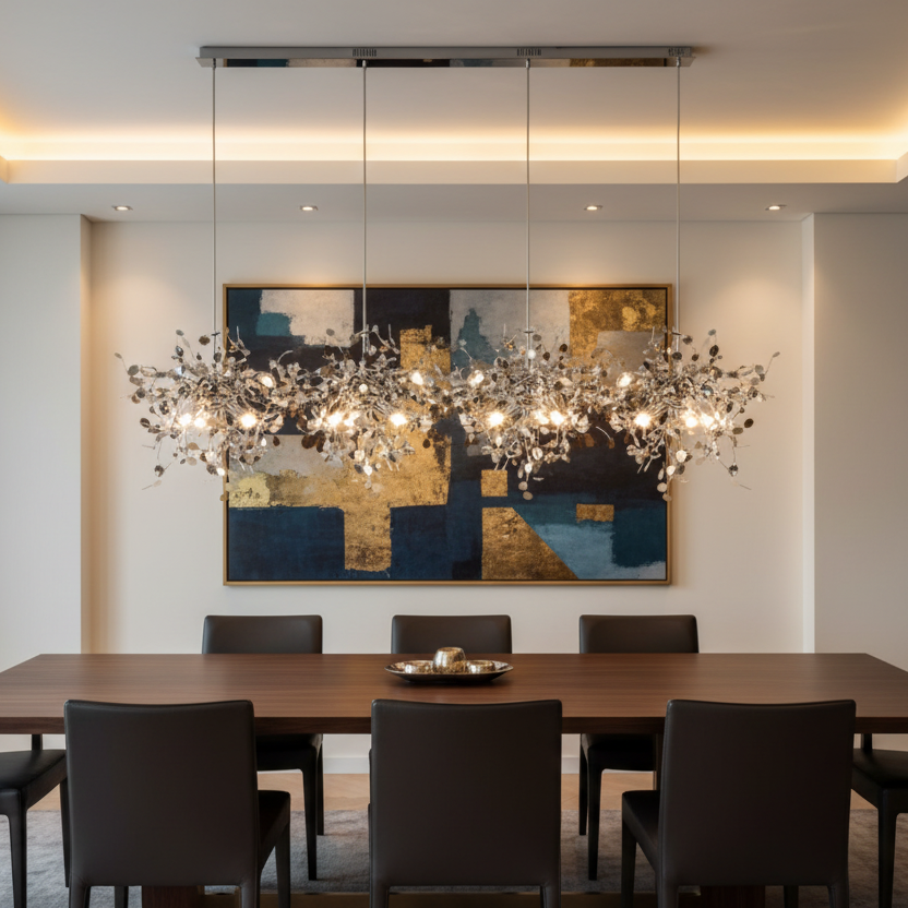 6-Head Chrome Chandelier – Luxury Dining Room