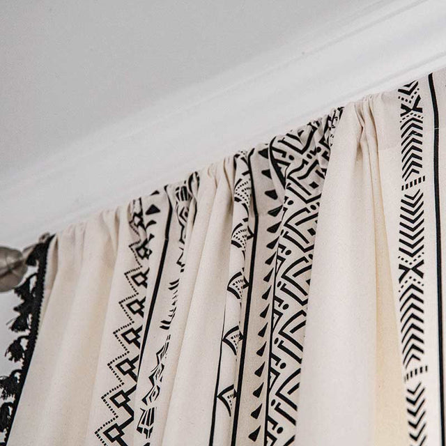 Geometric Tassel Curtain Semi Blackout Drapes in Cotton Blend