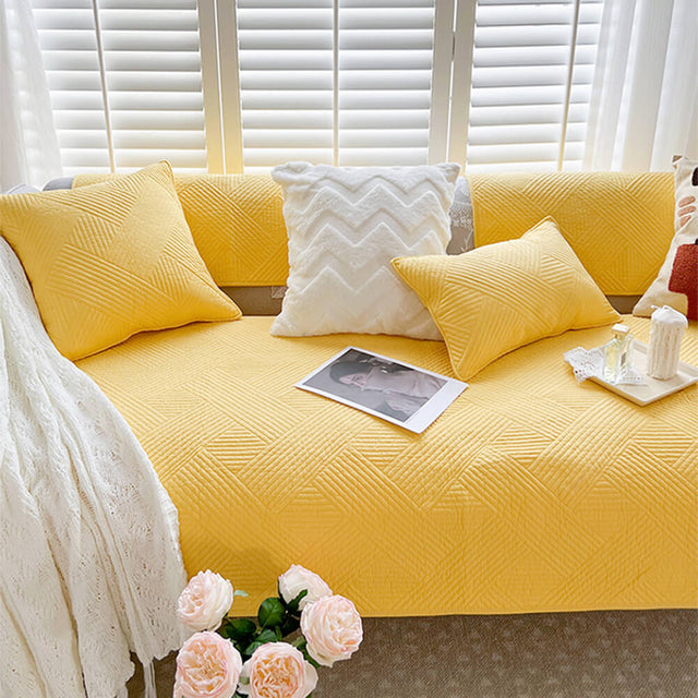 Minimalist All-Season Solid Cotton Geometric Couch Cover
