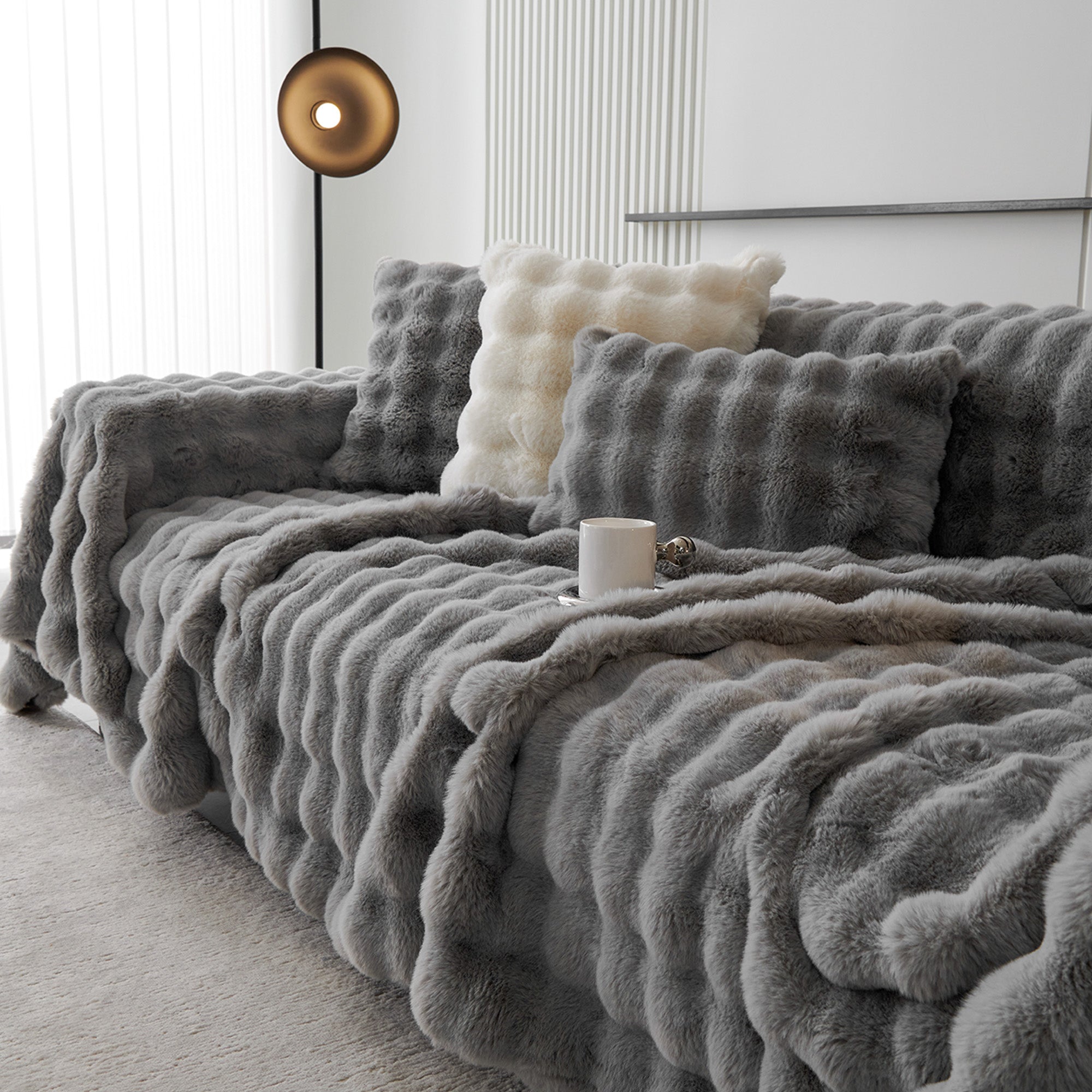 Luxe Ripple Faux Fur Sofa Cover - Modern, Stylish & Durable Sofa Protection