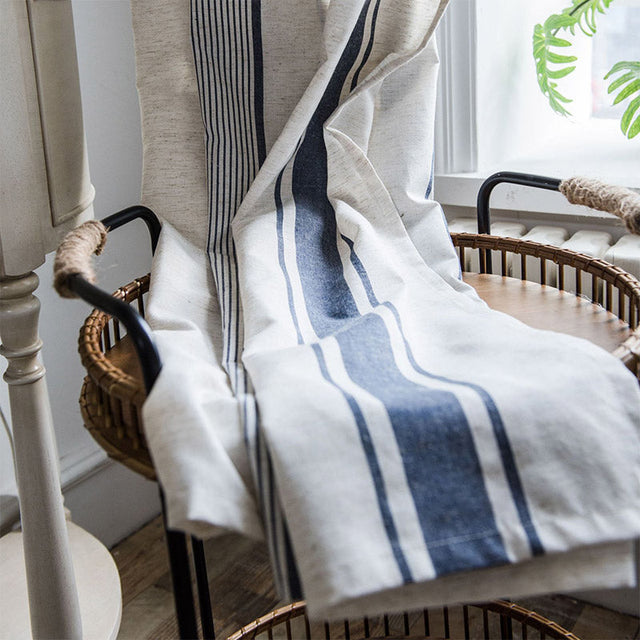 Navy & Beige Striped Semi-Blackout Cotton Curtains
