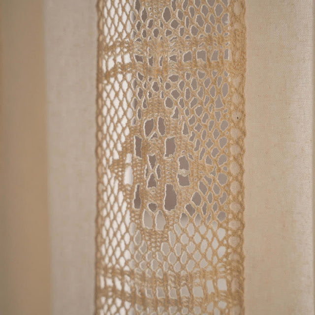 Beige Splicing Hollow-Out Light Filtering Curtain Set