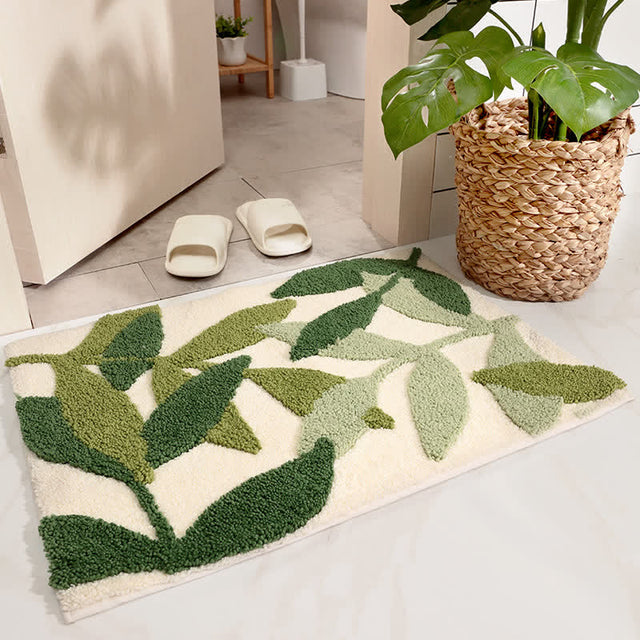 Ownkoti Green Leaf Print Soft Non-Slip Floor Rug-3