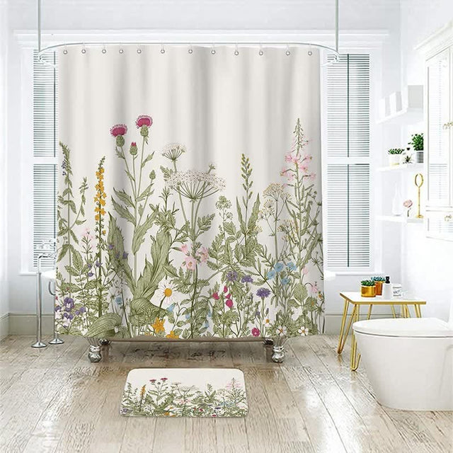 Pastoral Style Plants Waterproof Shower Curtain-2