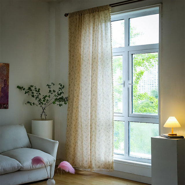 Countryside Style Floral Light Filtering Curtain in Cotton Linen