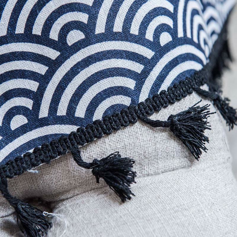 Fish Scale Semi Blockout Tassel Curtain in Navy Cotton