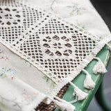 Floral Plaid Splicing Cotton Linen Tassel Curtain