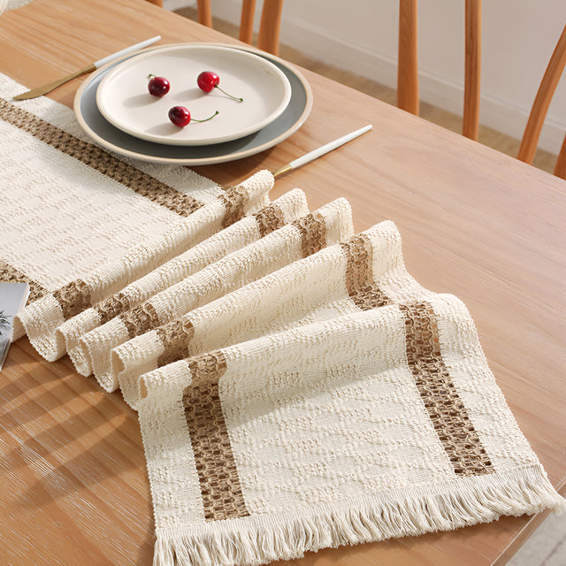 Boho Macrame Cotton Linen Table Runner with Tassels