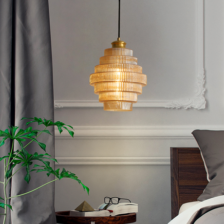 Antique Stripped Glass Brass Pendant Light 0