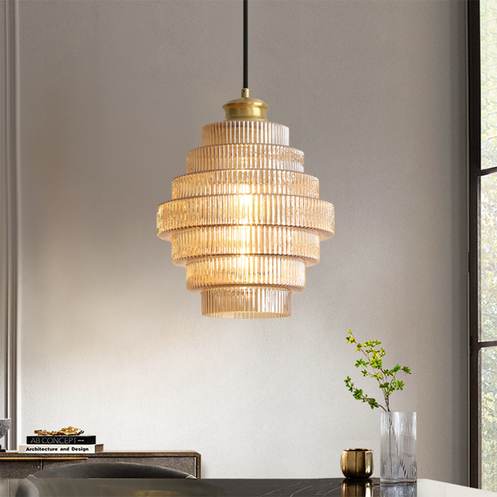 Antique Stripped Glass Brass Pendant Light 1