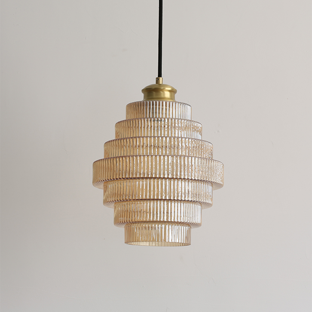 Antique Stripped Glass Brass Pendant Light 2