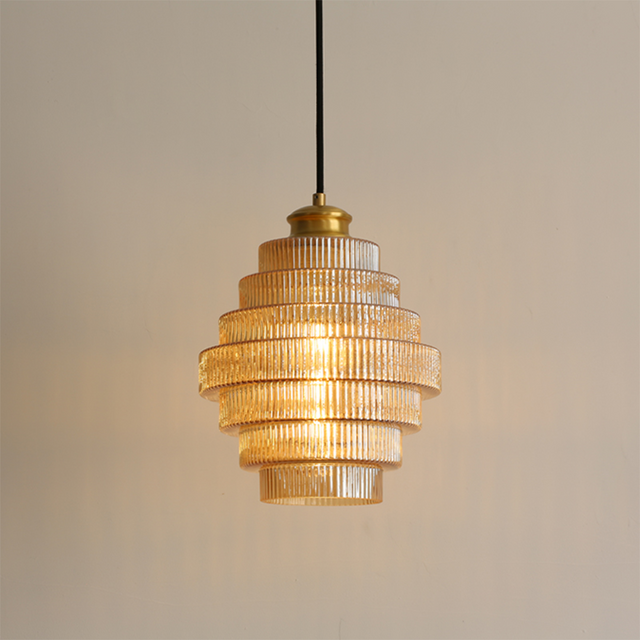 Antique Stripped Glass Brass Pendant Light 3