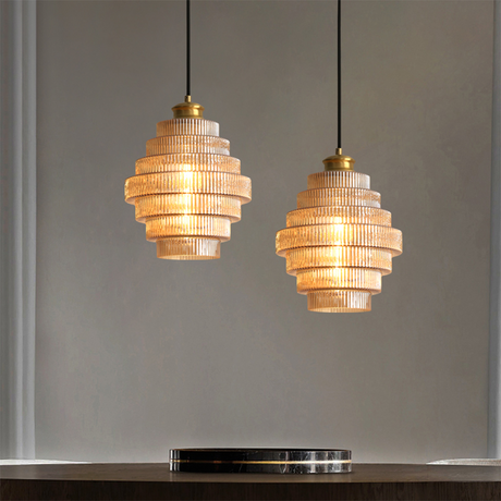 Antique Stripped Glass Brass Pendant Light 4