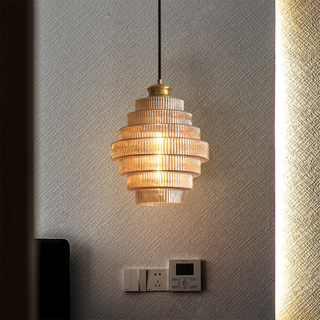 Antique Stripped Glass Brass Pendant Light 5