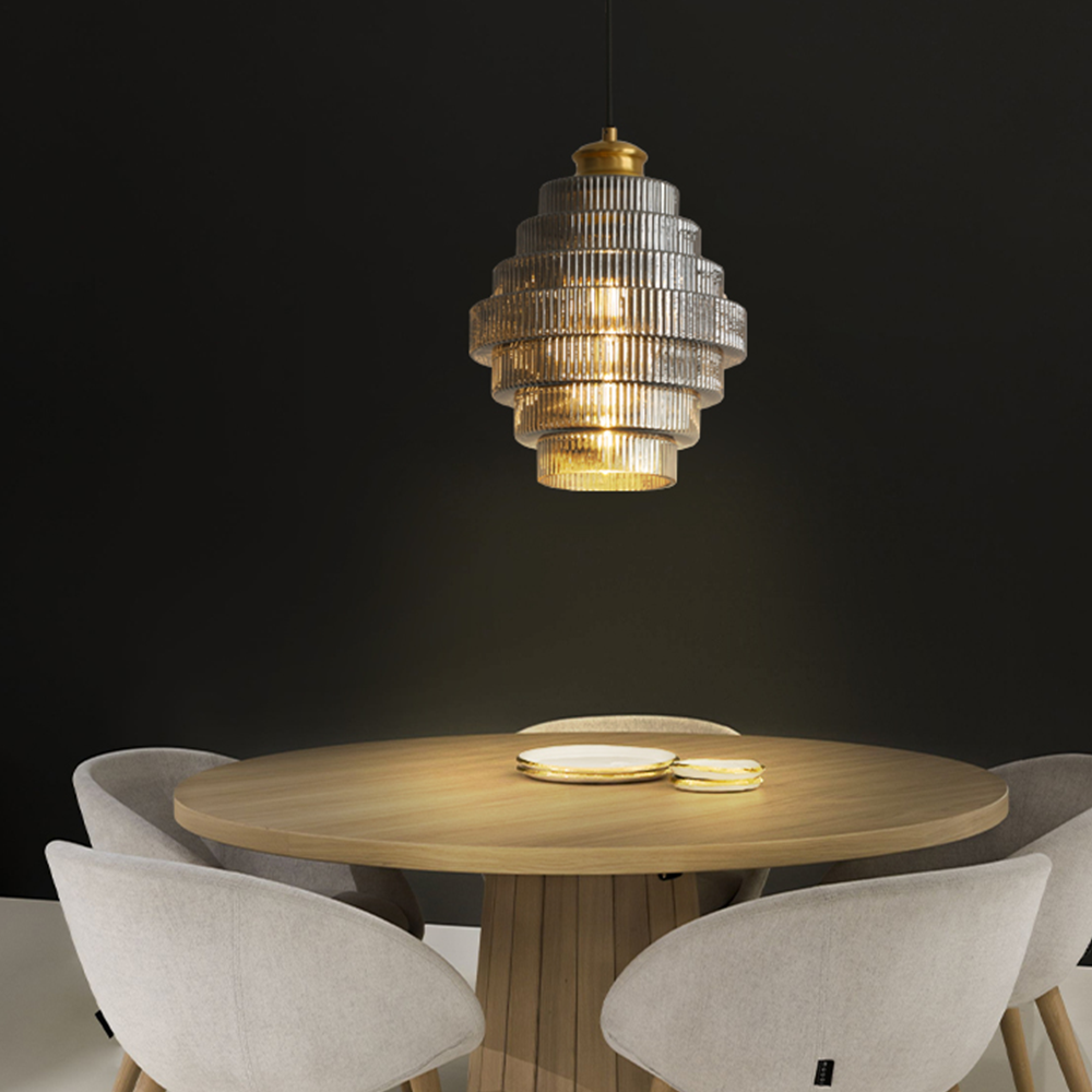 Antique Stripped Glass Brass Pendant Light 6