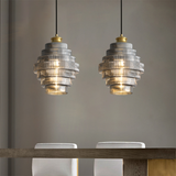 Antique Stripped Glass Brass Pendant Light 7