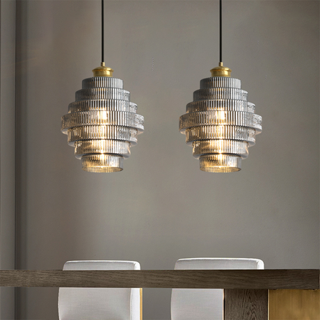 Antique Stripped Glass Brass Pendant Light 7