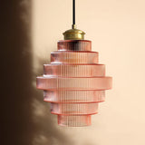 Antique Stripped Glass Brass Pendant Light 8