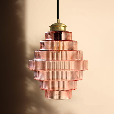 Antique Stripped Glass Brass Pendant Light 8