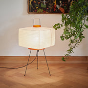 Japanese Tripod Rice Paper Floor Lamp with Wabi-Sabi Design