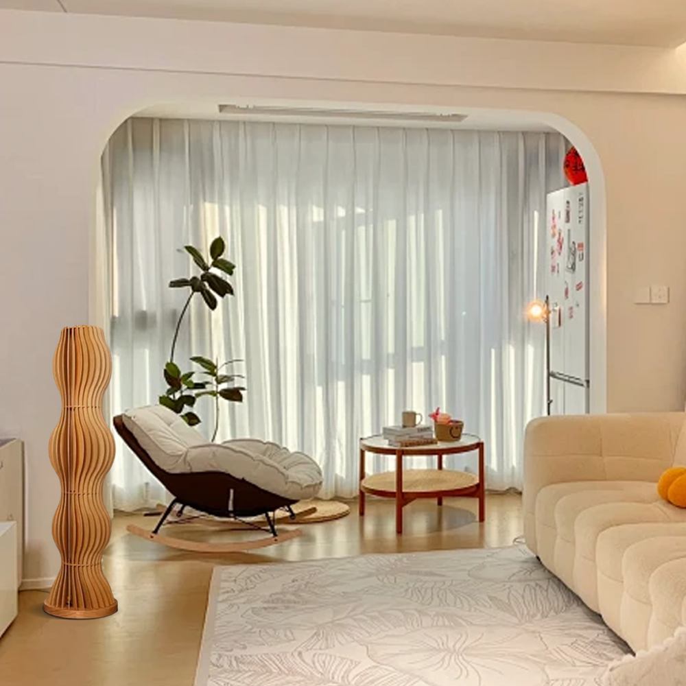 Nordic Wood Floor Lamp Wooden Cylindrical Living Room-1