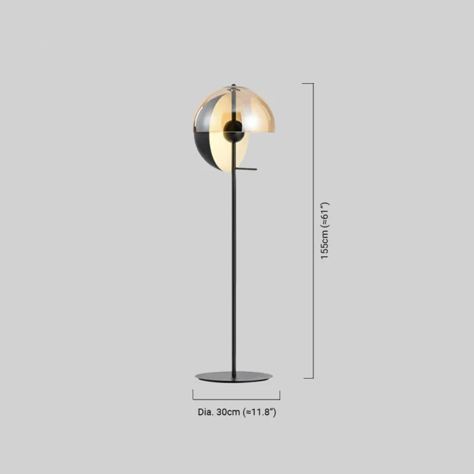 Modern Amber Floor Lamp Metal Glass Dome Bedroom-4