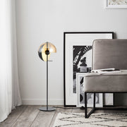 Modern Amber Floor Lamp Metal Glass Dome Bedroom-1