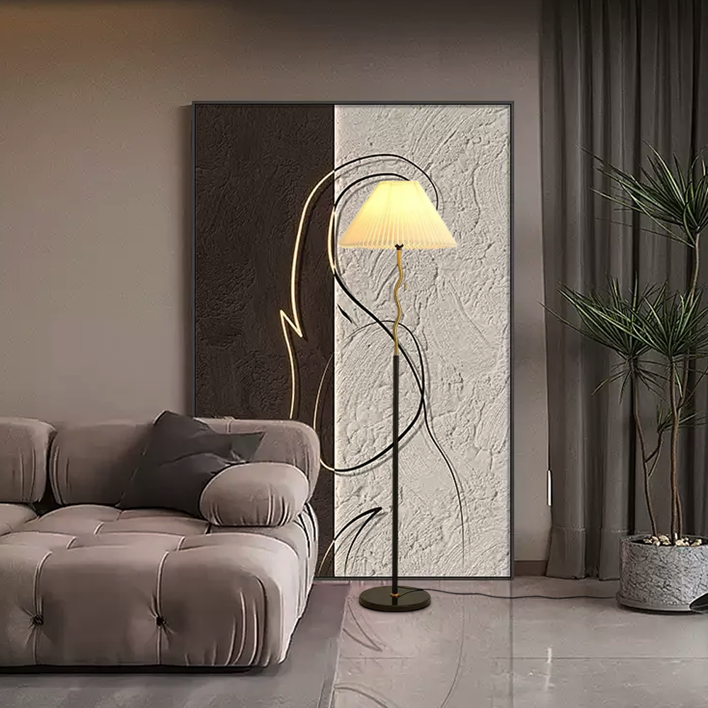 Minimalist Black Floor Lamp Metal Fabric Hooded Living Room-1