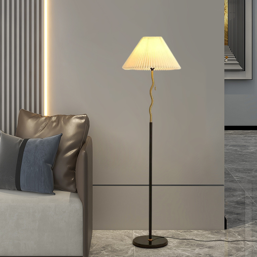Minimalist Black Floor Lamp Metal Fabric Hooded Living Room-3