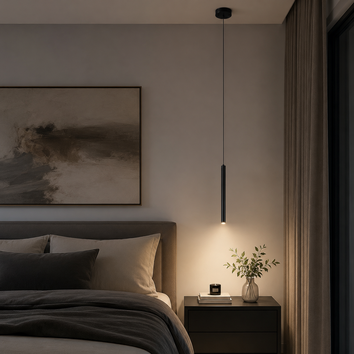 Black Cylinder Pendant Light, Nordic LED Ceiling Lamp for Kitchen Island & Dining Table