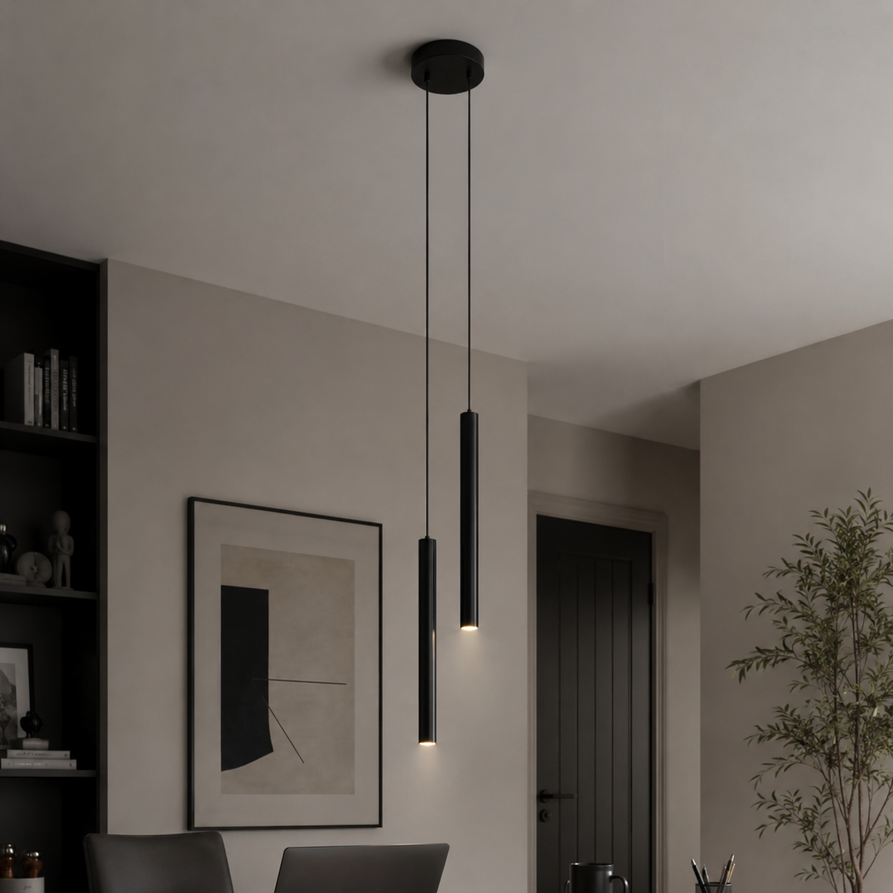 Black Cylinder Pendant Light, Nordic LED Ceiling Lamp for Kitchen Island & Dining Table