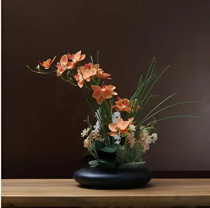 Modern Ceramic Dove Vase with Orchid Faux Flower Figurines