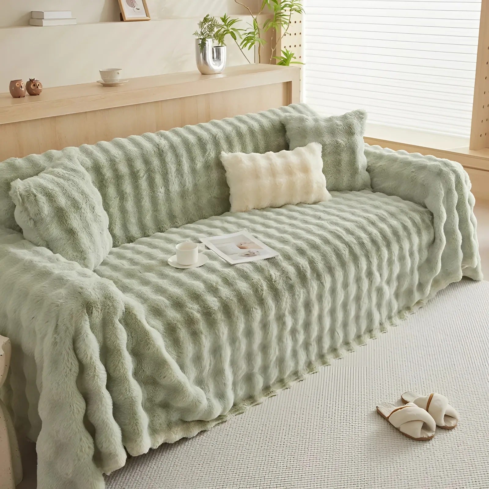 Winter Fluffy Plush Sofa Cover