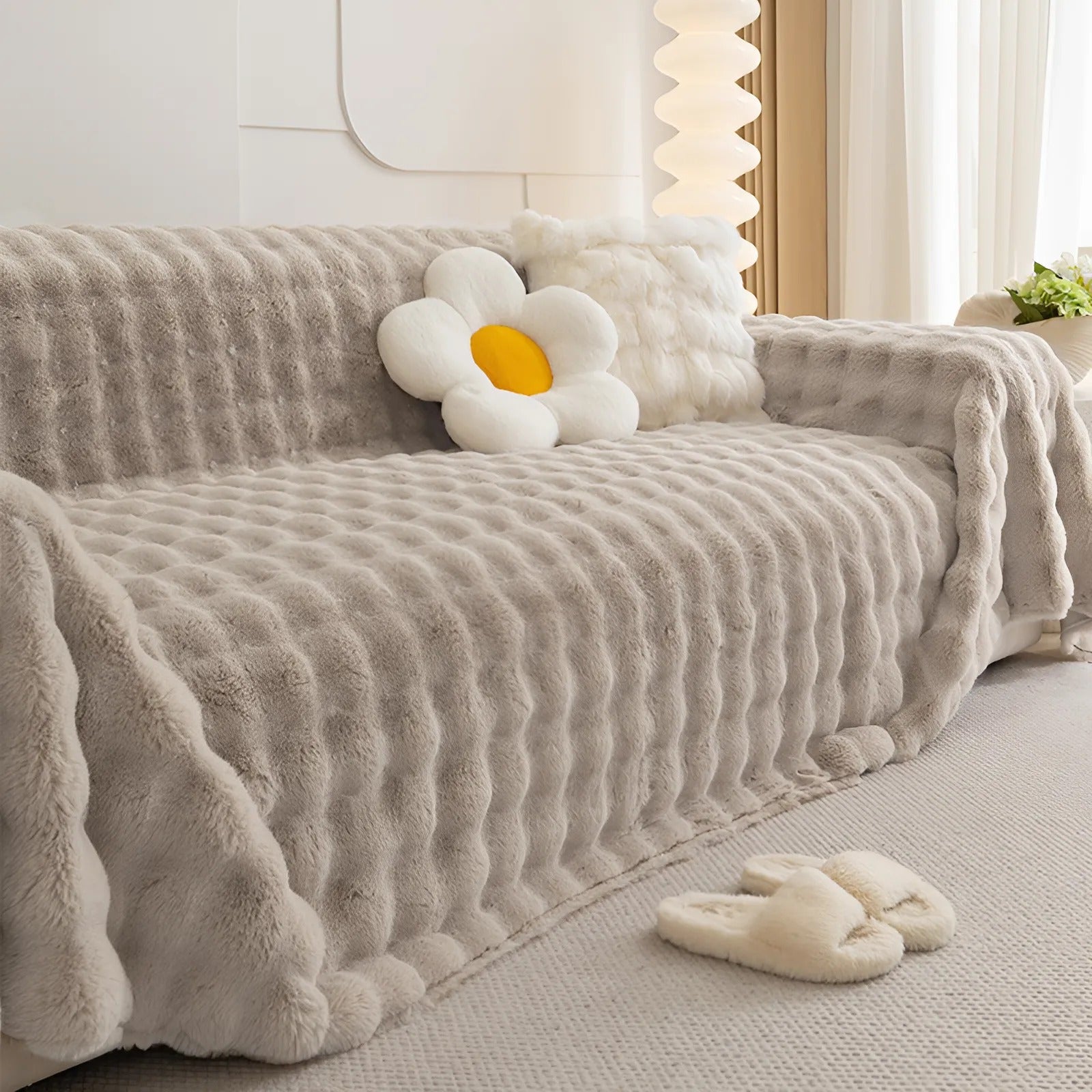 Winter Fluffy Plush Sofa Cover