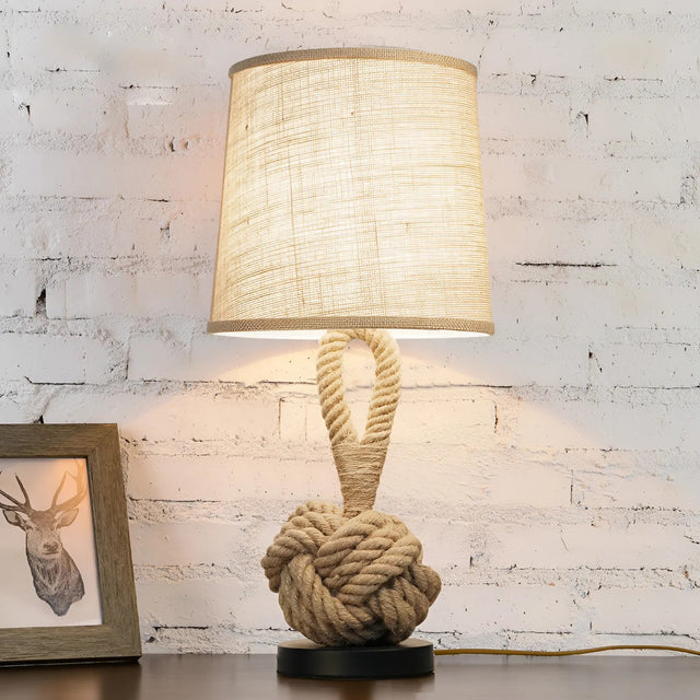 Hemp Rope Linen Table Lamp with Rustic Style Shade