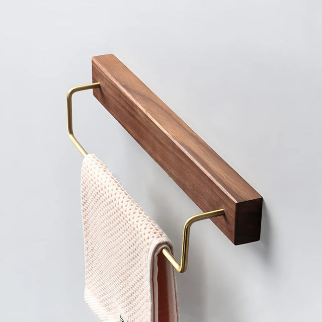 Wooden & Brass Towel Rack for Easy Wall Mounting