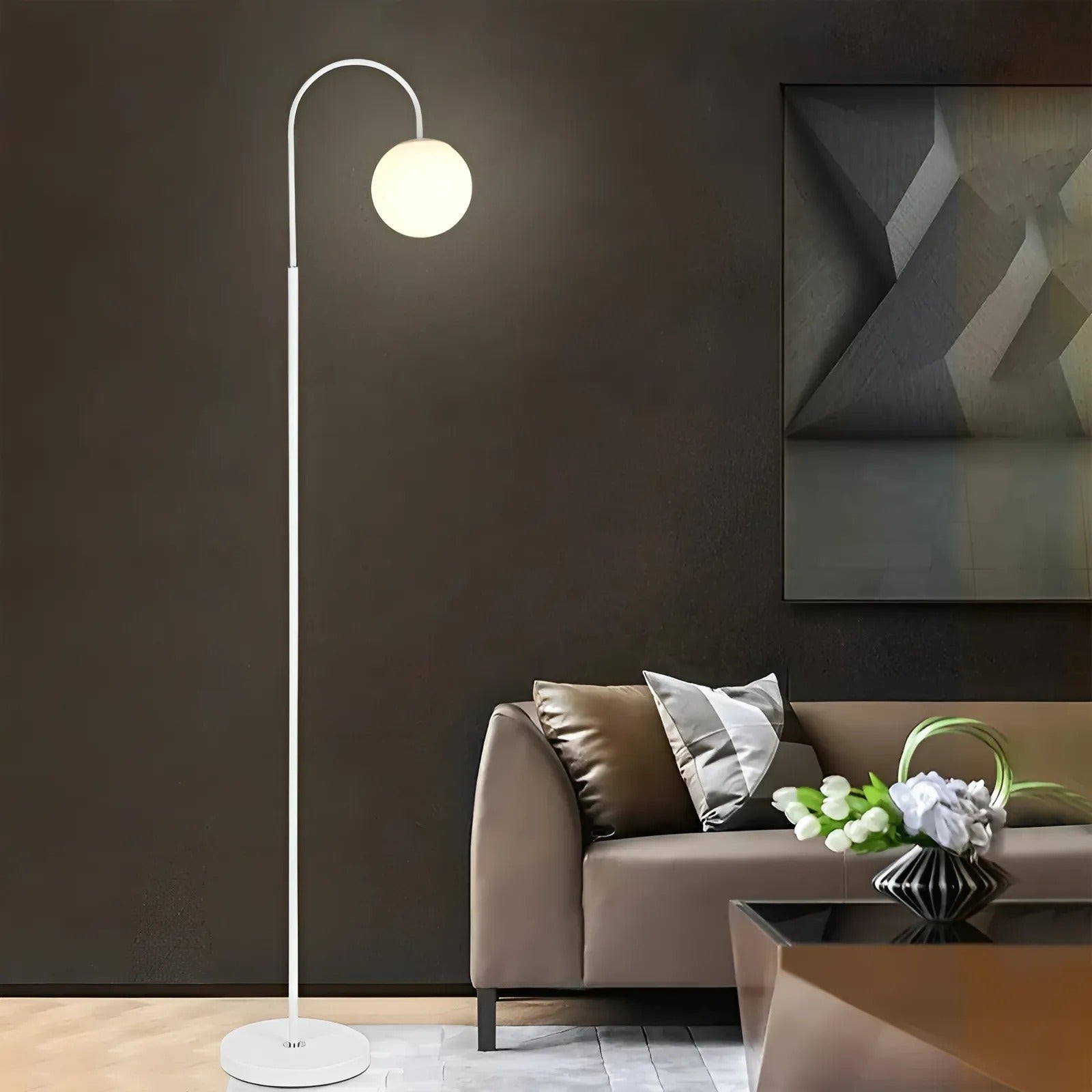 Ball Lampshade LED Floor Lamp with Modern Metal Frame