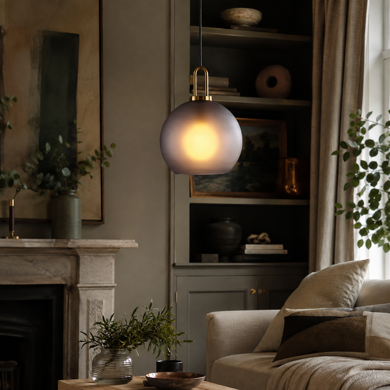 Smoked Glass Pendant Light – Industrial Ceiling Lamp for Kitchen, Dining & Living Room