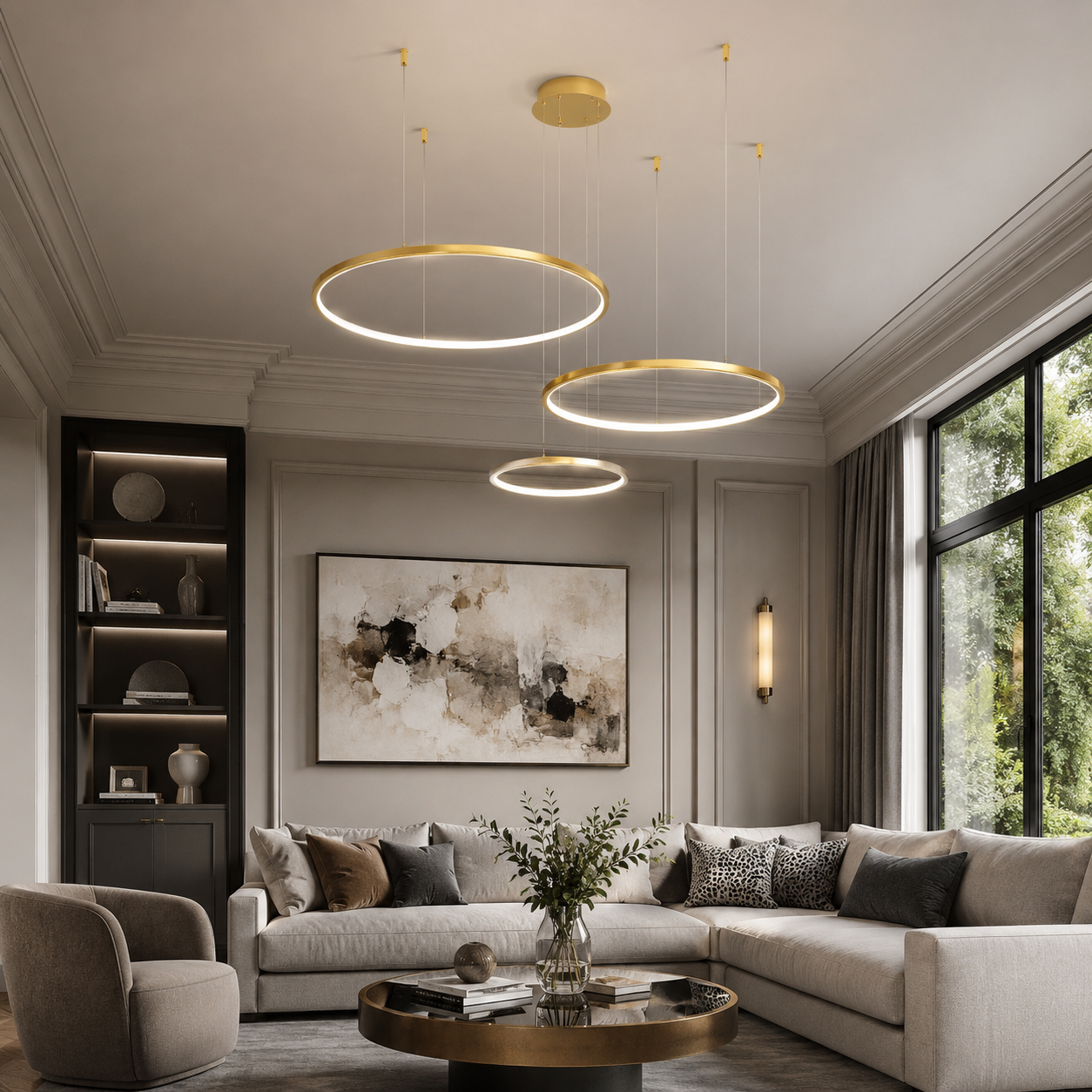 Coterie LED Ring Minimalist Chandelier, Modern Gold Circle Pendant Light