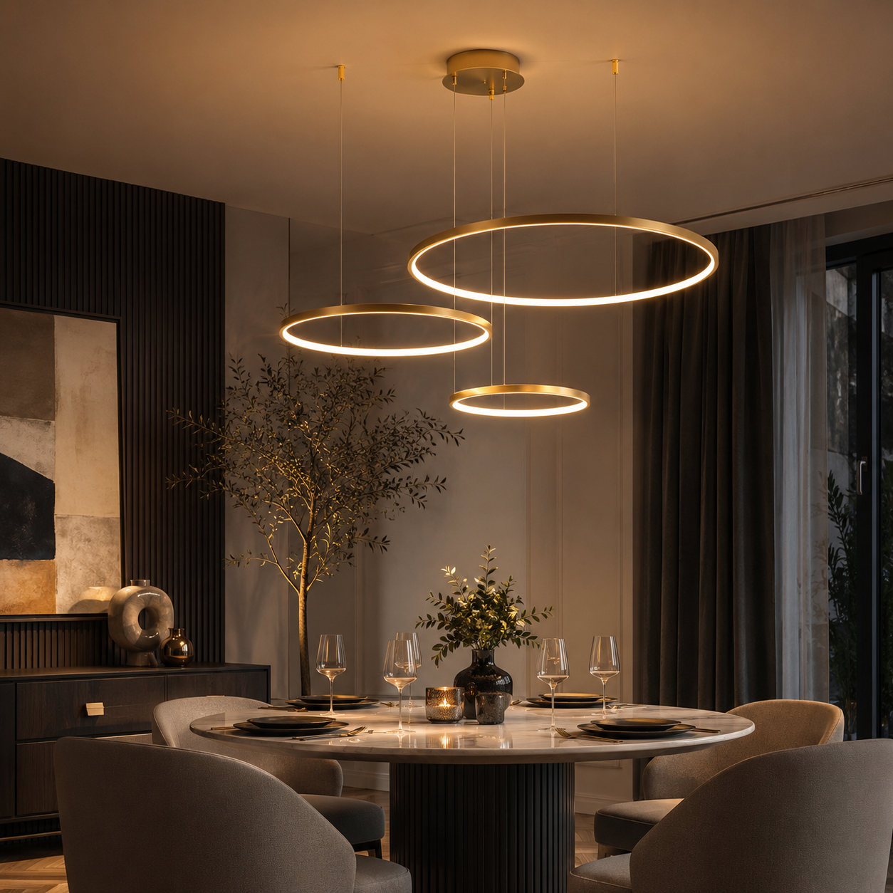 Coterie LED Ring Minimalist Chandelier, Modern Gold Circle Pendant Light