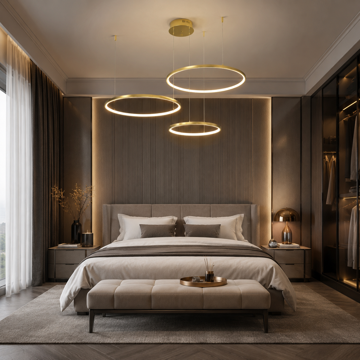 Coterie LED Ring Minimalist Chandelier, Modern Gold Circle Pendant Light