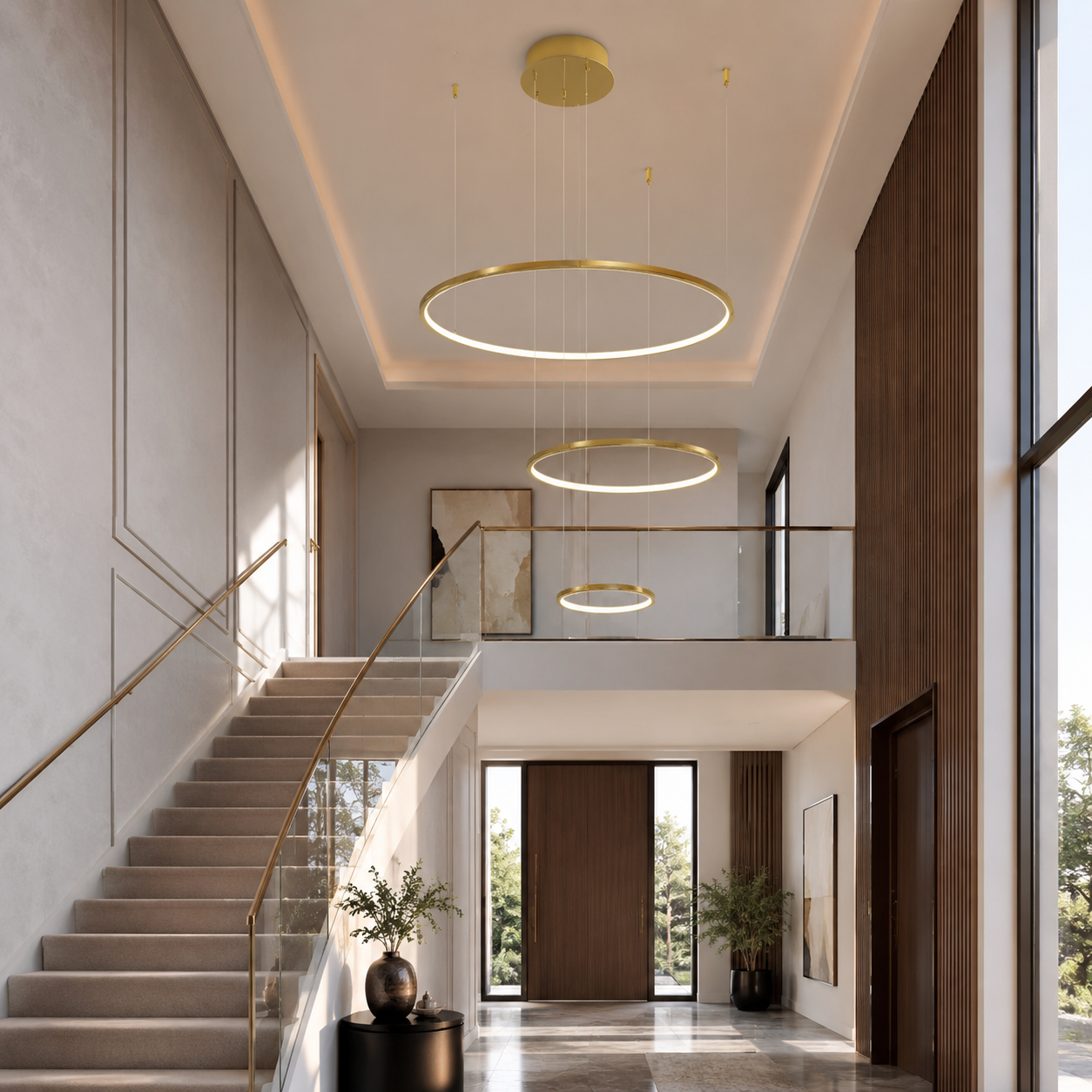 Coterie LED Ring Minimalist Chandelier, Modern Gold Circle Pendant Light