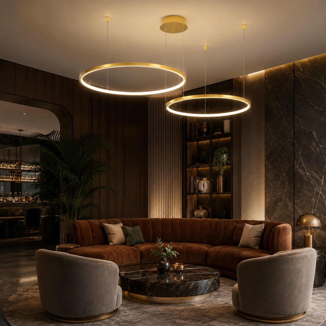 Coterie LED Ring Minimalist Chandelier, Modern Gold Circle Pendant Light