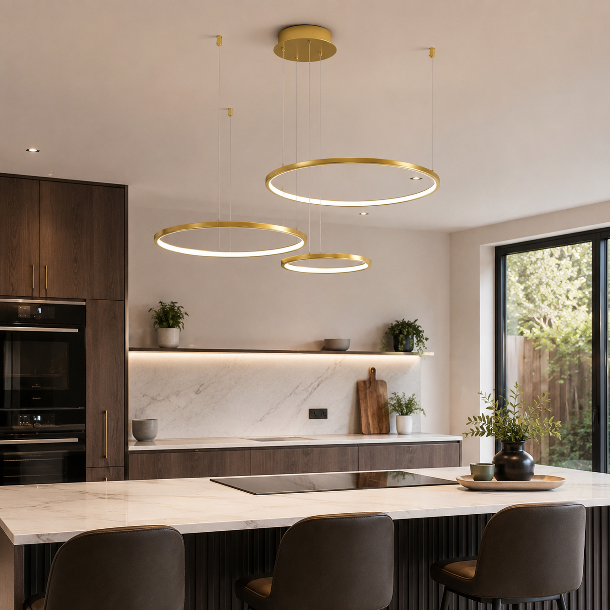 Coterie LED Ring Minimalist Chandelier, Modern Gold Circle Pendant Light